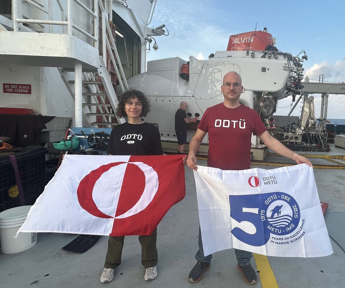mustyucel's tweet photo. Congratulations to Dr Suna Tüzün @tuzunkuru , postdoctoral scientist in our @ERC_Research DeepTrace, for succesfully completing her first Alvin Dive! 

Suna and I had a busy workday at 2512 meters, sampling hydrothermal fluids and exploring seafloor habitats for sampling in future dives in our expedition.

Our young pilot Benen did an excellent job once again. 

And the rest of team members are eagerly waiting for their Alvin dives. It’s great to witness everbody’s excitement. Stay tuned…

@METU_IMS @METU_ODTU @udceoe  @UfukAvrupa_TR @WHOI