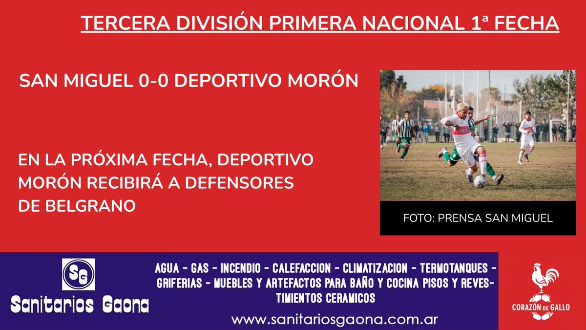 corazon_degallo's tweet photo. #Fútbol ⚽ #Tercera #PrimeraNacional #F1 #CSMxMOR
Debut con empate en Polvorines
Este miércoles por la mañana, la Tercera del Deportivo Morón igualó 0 a 0 en su visita a San Miguel, por la jornada inaugural del Torneo de Tercera de la Primera Nacional.
❤️🐓 https://t.co/DEIHHNohqG