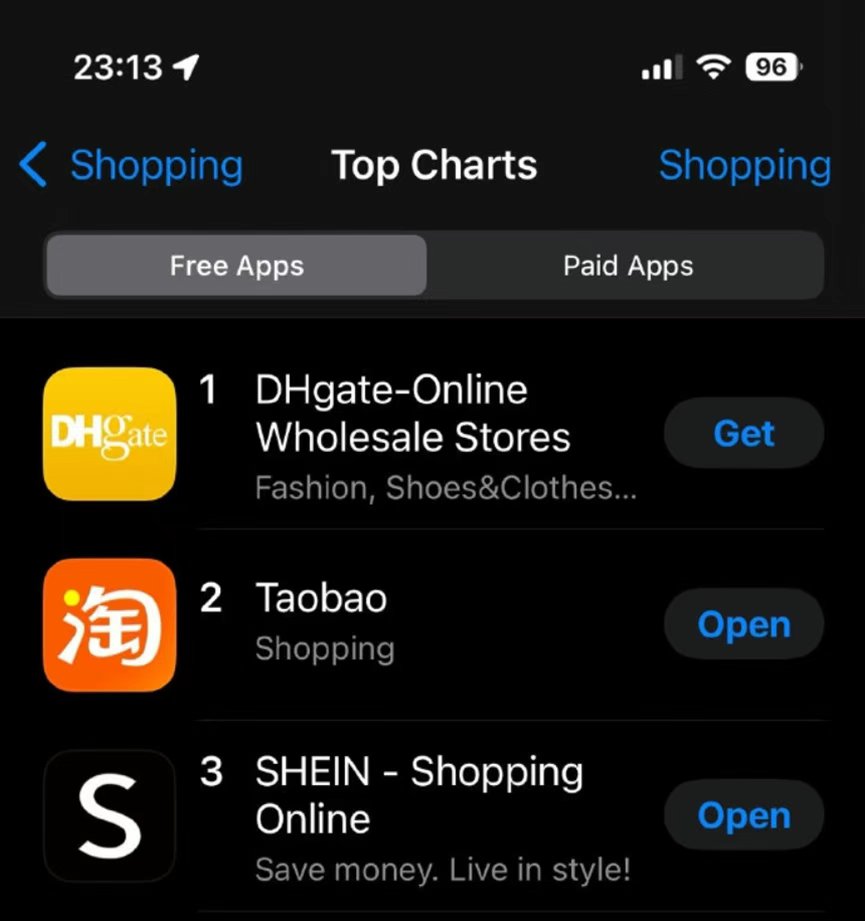 shanghaidaily's tweet image. 1.#DHgate 2.#Taobao 3. #SHEIN
All top 3 shopping apps in the #US are now made in #China. #TariffWar