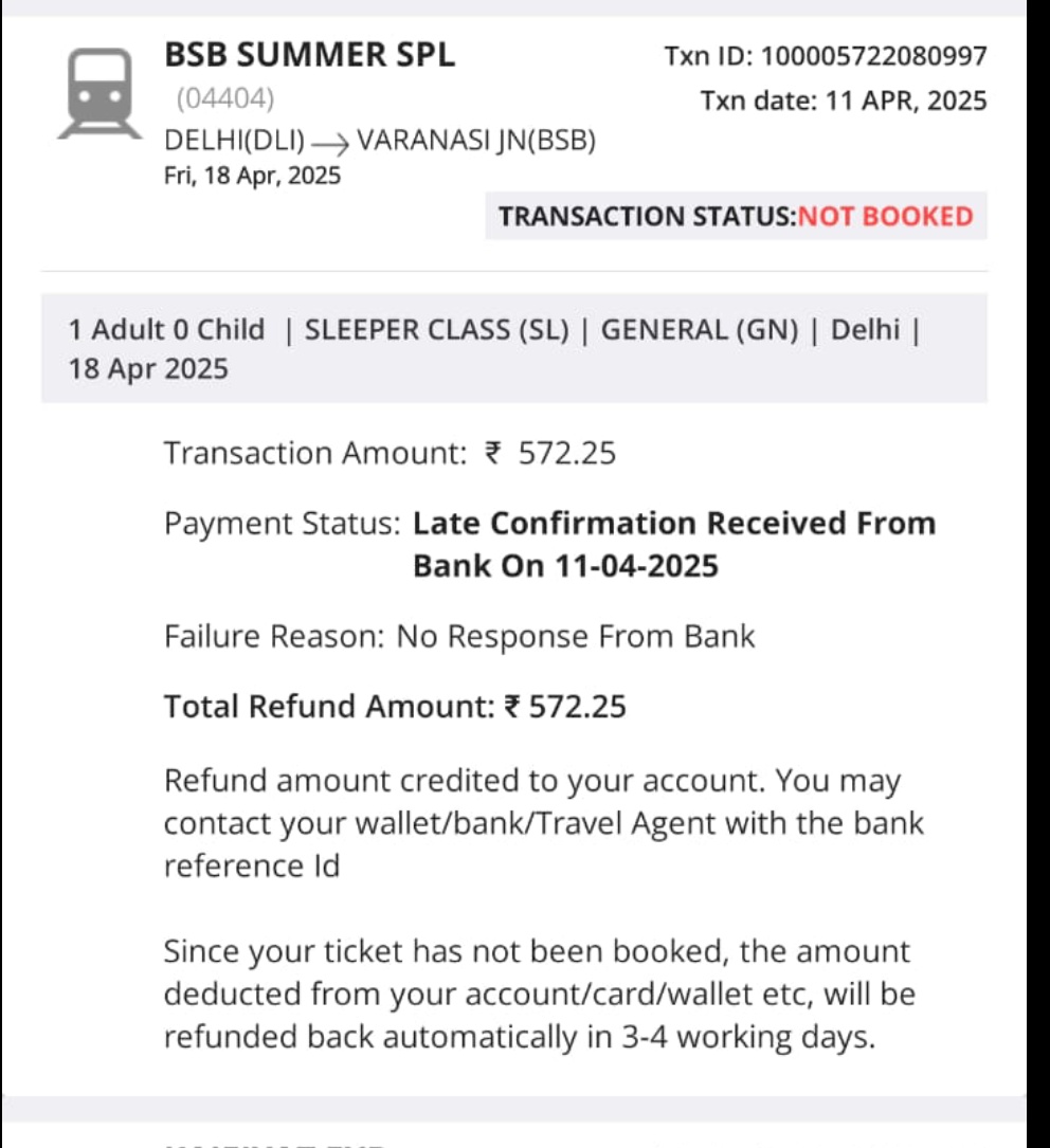 _ssdg_'s tweet photo. @IRCTCofficial Have not received refund even after a week of booking. Please explain the reason. https://t.co/Y7zydXWIJv
