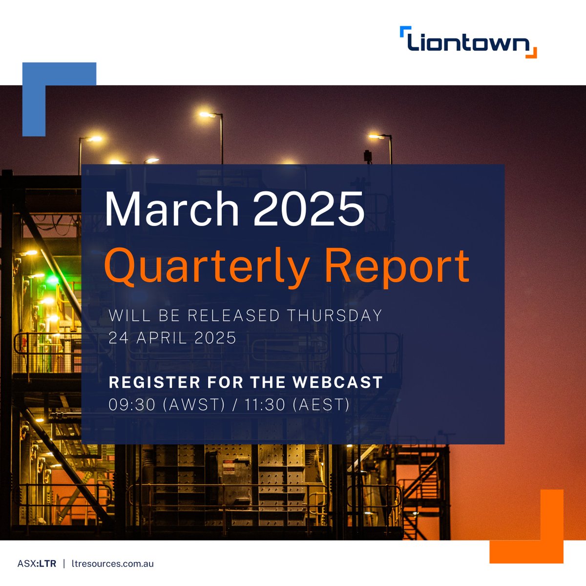 We will release the $LTR March Quarterly Activities Report on Thursday 24 April 2025. An investor webcast will be held at 09:30 (AWST) / 11:30 (AEST) on Thursday 24 April 2025. Register here:  meetings.lumiconnect.com/300-057-275-109

#ASX #Lithium #Mining #CriticalMinerals