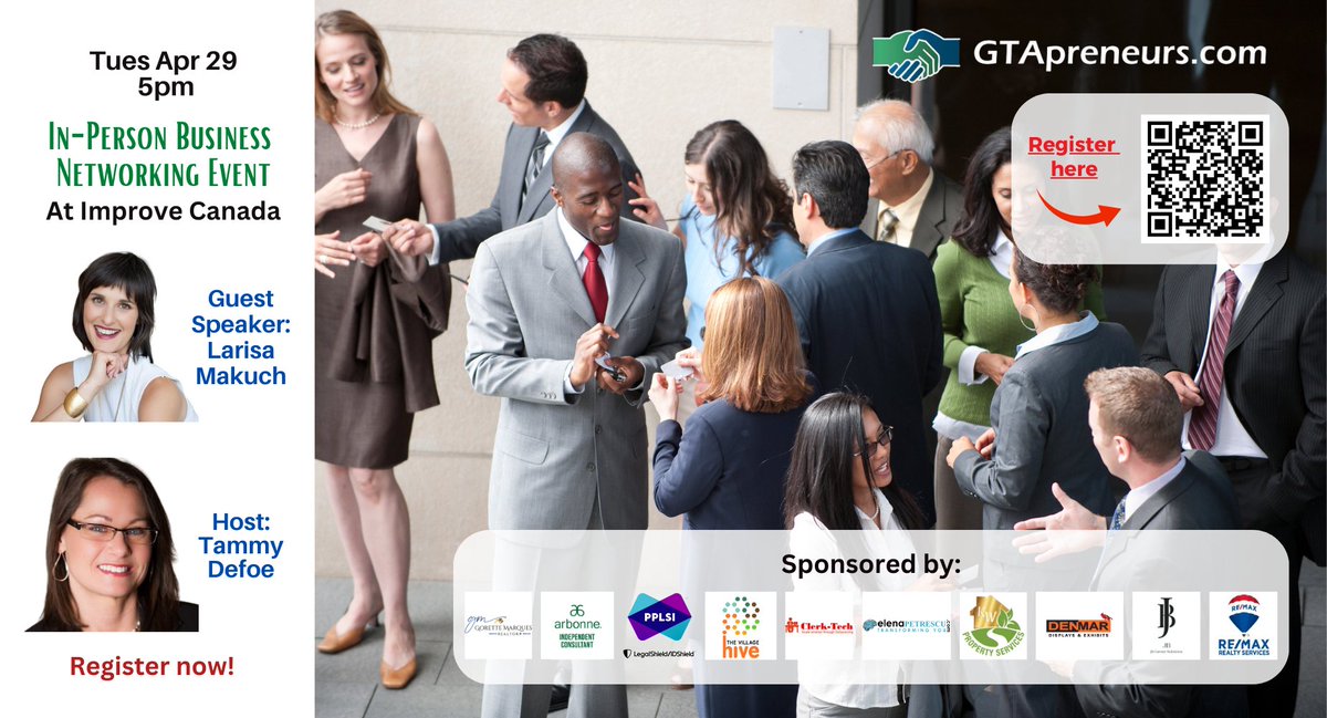 gtapreneurs's tweet photo. Do you want more clients? Join me on Apr 29 for an exciting GTApreneurs Business Networking Event in Vaughan! Register at https://t.co/k1rEIWkLKp
We hope to see you there! :)
#businessnetworkingevent #torontonetworkingevent #networkingeventsvaughan #coaching #business #referral https://t.co/t6Ak1UGln7