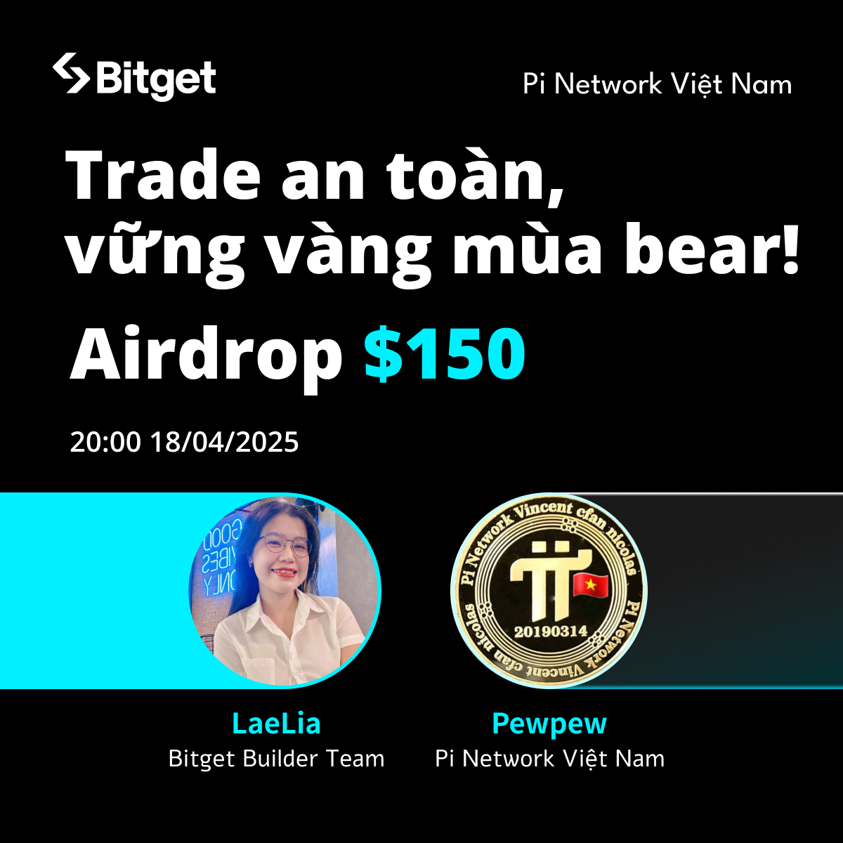 bitgetvietnam's tweet photo. 🔒 Trade An Toàn Vững Vàng Mùa Bear - AMA Bitget & Pi Network Việt Nam ⚡️

🐻 Mùa bear sẽ không đáng sợ nếu chúng mình biết tận dụng công cụ đúng cách.
Cùng Bitget khám phá tính năng Earn, Copy Trade và  Onchain sẽ giúp cả nhà trade an toàn và tối ưu lợi nhuận mùa gấu nhé!

⌛️ Thời gian: 20:00 thứ Sáu, ngày 18/04/2025
📍 Địa điểm: https://t.co/WpuGsQfl3O

🏅 Airdrop: $150

✅ Làm thế nào để nhận quà từ Bitget: 
💌 Đặt câu hỏi ngay dưới post X này, 10 câu hay nhất được Bitget chọn, mỗi câu nhận $10

🍀Tham gia mini quiz ngay cuối buổi AMA – 5 người trả lời đúng & may mắn nhất sẽ nhận $10 mỗi người!

✍️ Để nhận airdrop vô cùng đơn giản: 

✅Follow @bitgetvietnam 
✅Tham gia https://t.co/AbZjzLAIRg
✅Tham gia Group https://t.co/WpuGsQfl3O và https://t.co/hyJrf4qBYc
✅Comment câu hỏi  + UID và Retweet post X này với hashtag: #Bitget #BitgetOnchain #BitgetCopytrade

——————
🍬 Nhận airdrop token hot như PAWS, AB, WCT:
👉 https://t.co/rOsHypCQwB