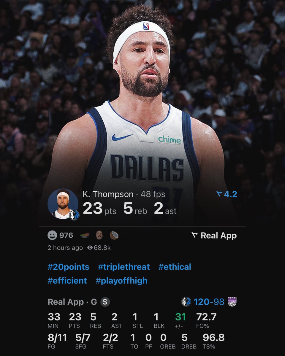 Klay Thompson tonight:

23 points
8/11 FG
5/7 3P

Still a bucket. (via <a href="/realapp_/">Real Sports</a>)