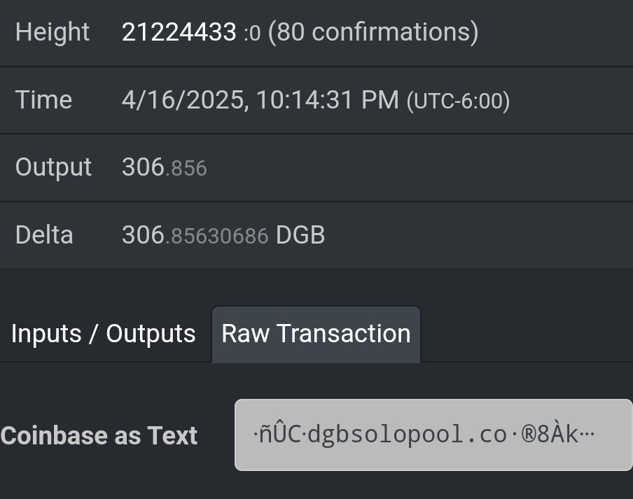 dgbsolopool's tweet photo. To whomever found our first Block, 
Your reward is being sent! 

Thanks again for Playing. 

The front end has an issue and a couple of things on the backend keep getting hung up. Rewards are being sent and Blocks are being mined. 

Here's to being in DGB History!! https://t.co/9TBr3uHspz