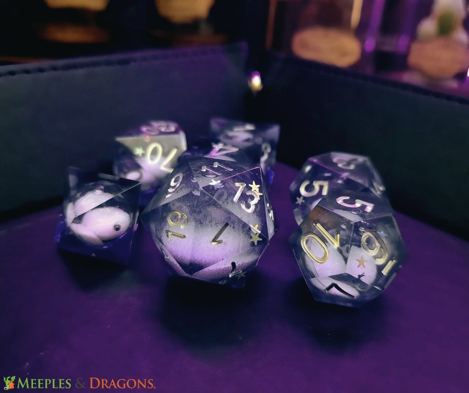 Meeples_Dragons's tweet image. A liquid core dice shimmering with tiny stars, it&apos;s like rolling a galaxy in your hand ✨🎲

rfr.bz/t41eb4c

#dice #liquidcoredice #sharpedgedice #dnd #ttrpg #dnddice #ttrpgdice