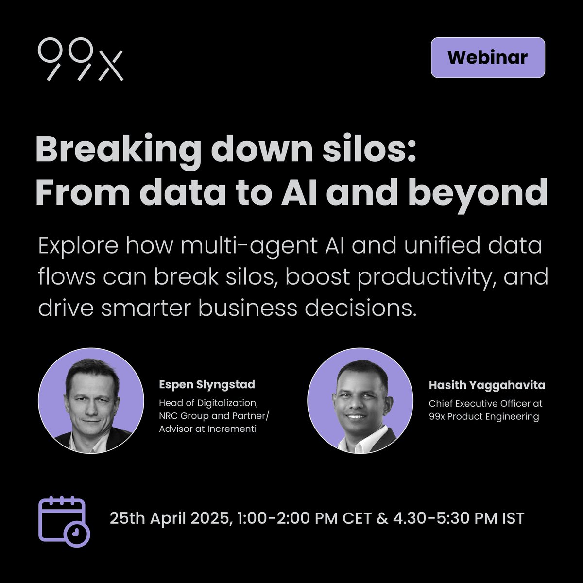 Join Espen Slyngstad, Head of Digitalization at NRC Group, and Hasith Yaggahavita, CEO at 99x, in a dynamic session exploring how multi-agent AI and unified data flows are redefining efficiency and decision-making. 

🔗 Register Now! 99x.io/resources/even…