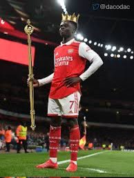 Gee_Mab's tweet photo. In King Bukayo @BukayoSaka87 we trust, you would be a Saka🫢 not to. @Arsenal #Gooner https://t.co/cI3lilAxQu
