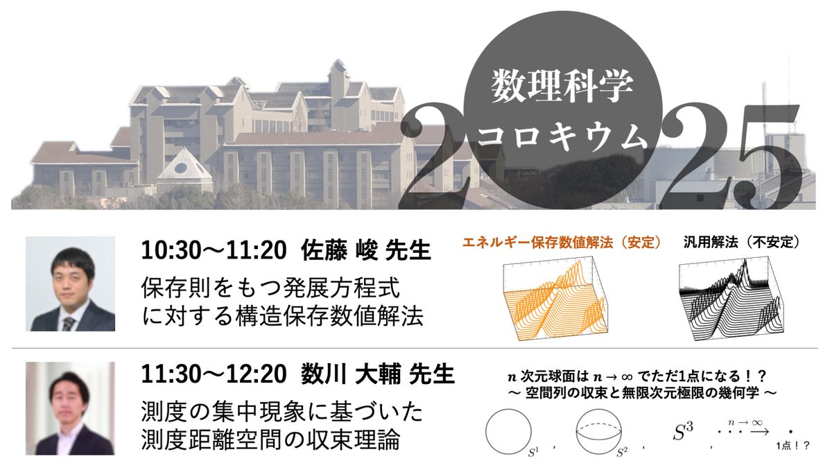 TMUmathematics's tweet photo. 【イベ���ト案内】都立大数理では、研究成果の社会還元の一環として，大学生や一般の方々を対象に，数理科学の最前線の研究や展望を紹介するコロキウムを毎年開催しています．今年は5月24日（土）です．奮ってご参加ください！
https://t.co/hf16R3dhC6 https://t.co/tQMwFJlvQU