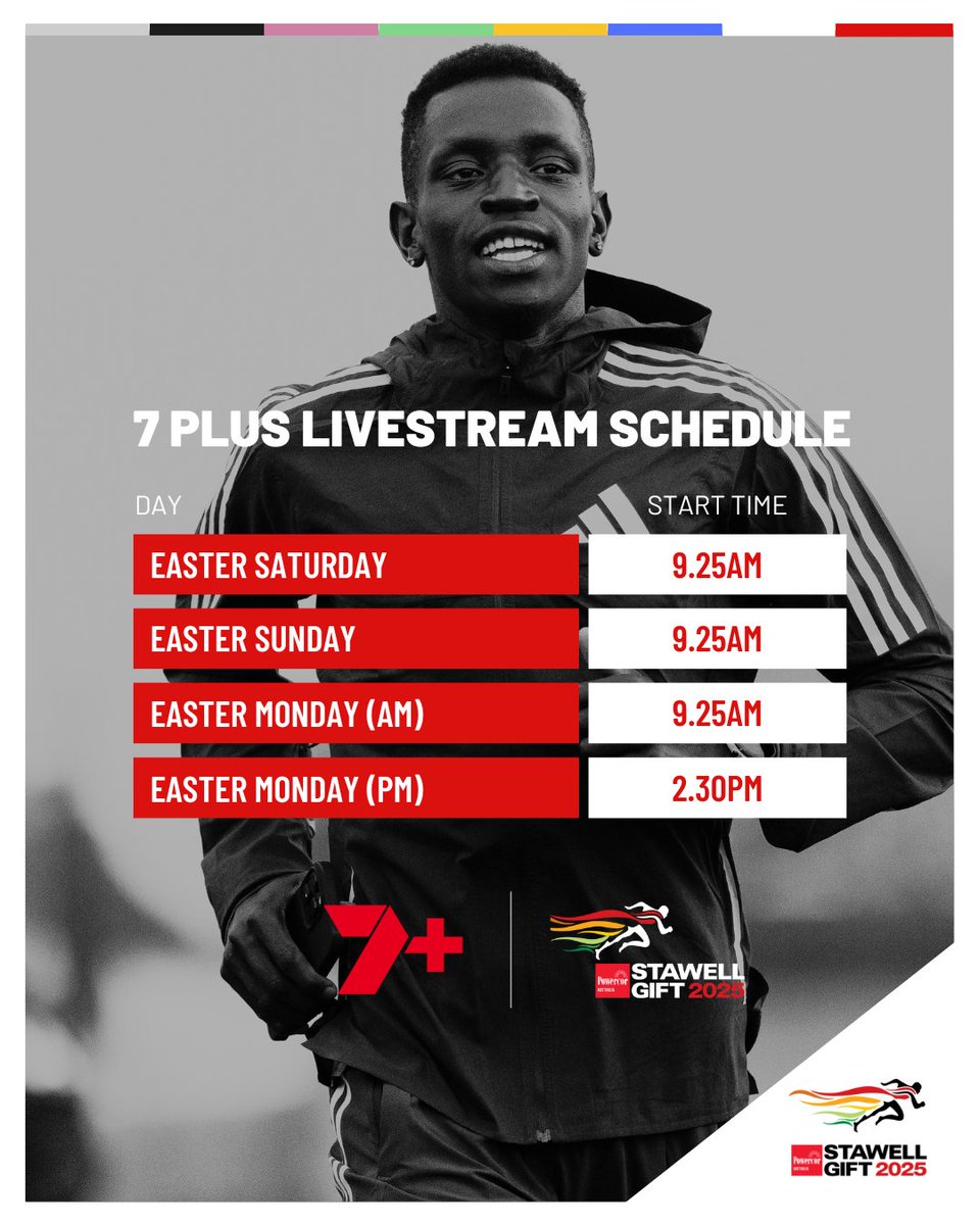 Stawell_Gift's tweet image. The 143rd edition of the Powercor Stawell Gift will be streamed live and free on @7plus across the Easter long weekend. 

Don't miss the action from Central Park live! 

Download the 7plus app or stream at 7plus.com.au  

#stawellgift #7plus