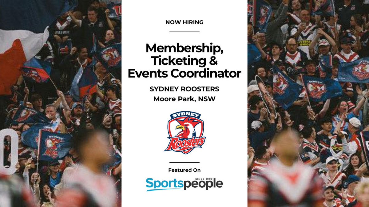 [Cooljobs] Membership, Ticketing &amp; Events Coordinator - <a href="/sydneyroosters/">Sydney Roosters 🐓</a>. Moore Park location. Full Time. Closing 30 Apr 2025. Apply@ buff.ly/2te0Qr3
(see more rugby jobs: buff.ly/sR5d685) #sportspeople #sportjobs