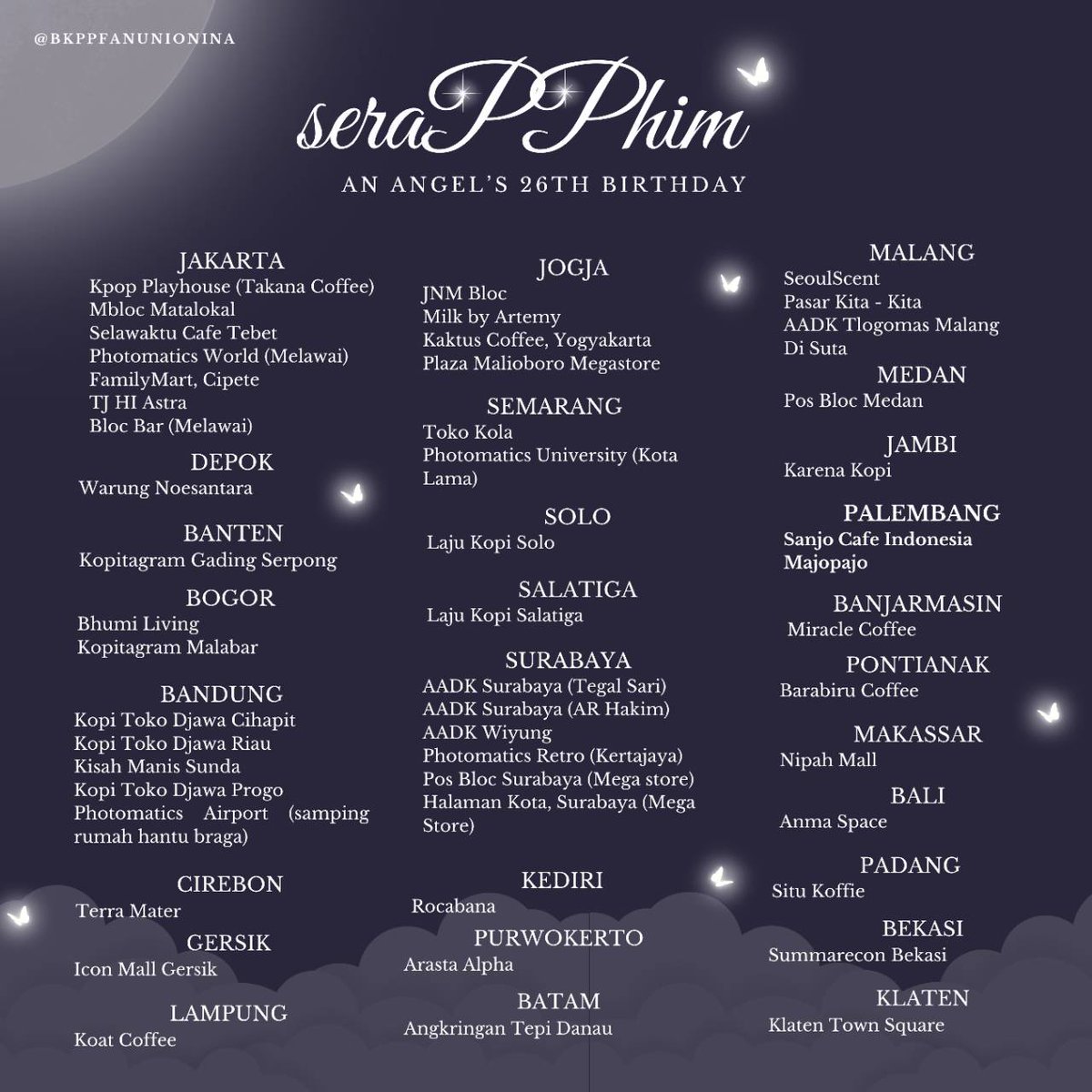 BKPPFanUnionINA's tweet photo. 𝙋𝙝𝙤𝙩𝙤𝙗𝙤𝙤𝙩𝙝 𝙀𝙫𝙚𝙣𝙩  "𝙨𝙚𝙧𝙖𝙋𝙋𝙝𝙞𝙢 𝙖𝙣 𝘼𝙣𝙜𝙚𝙡'𝙨 26𝙩𝙝 𝘽𝙞𝙧𝙩𝙝𝙙𝙖𝙮" 🪽✨️

@BKPPFanUnionINA 𝚇 @photomaticsid

Save the date!
 📅  22- 28 April 2025
📍 Locations detail on poster 

Let's take your picture ✨️

#ppkritt
#seraPPhim
#LovelyPP https://t.co/DC7XVWYa0l
