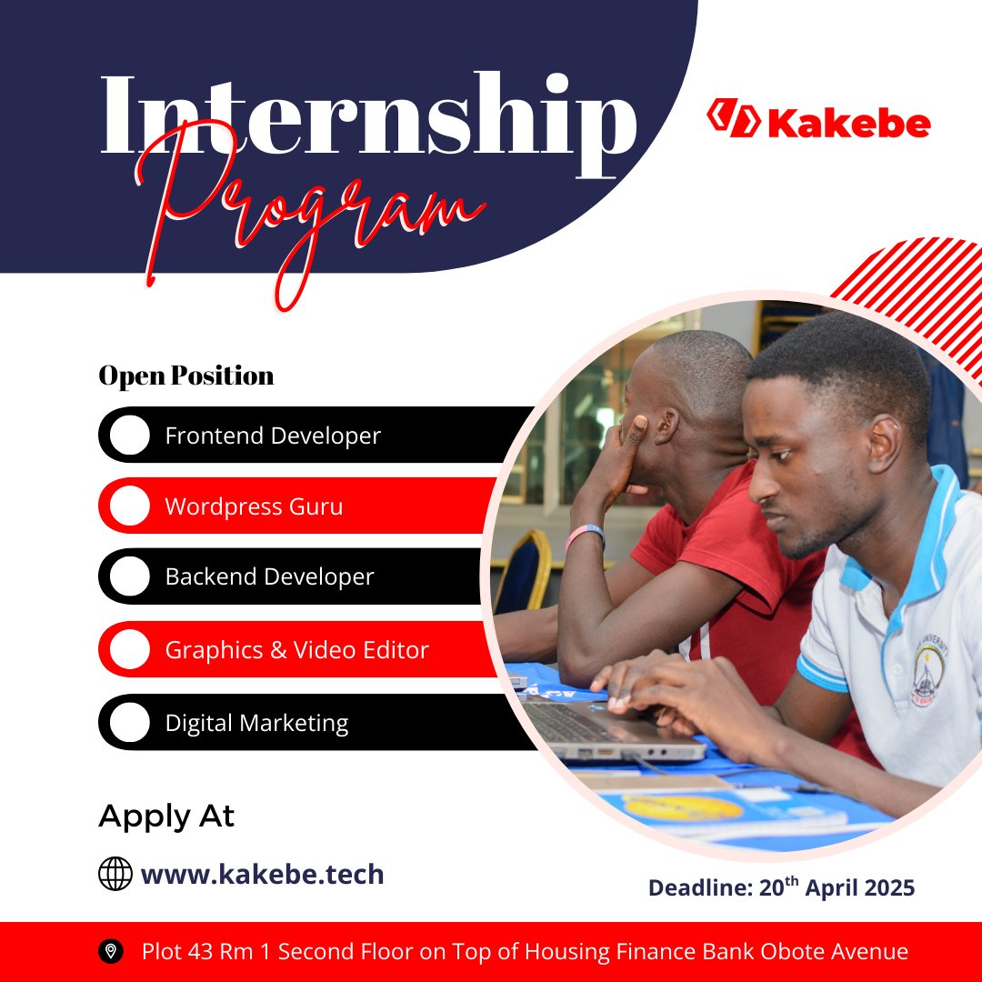 We are accepting interns and take a chance and be part of the team at Kakebe Technologies - apply at kakebe.tech