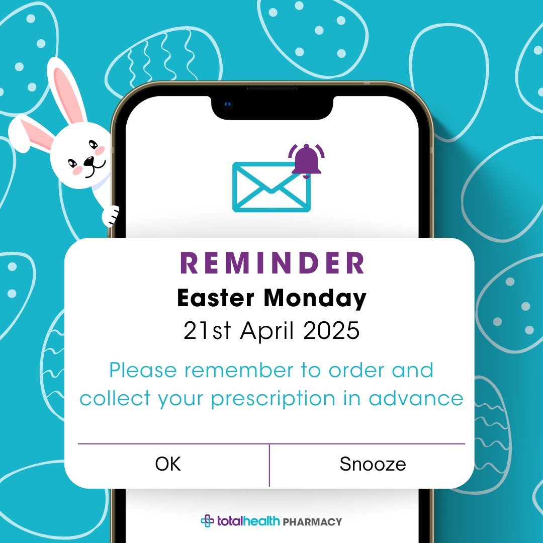 This is your gentle reminder that a long weekend is looming &amp; that Monday 21st April is a bank holiday. Make sure that you order &amp; collect anything you need from the pharmacy in plenty of time!

We are open as normal on Good Friday 

#bankholiday #longweekend #orderyourmedicine
