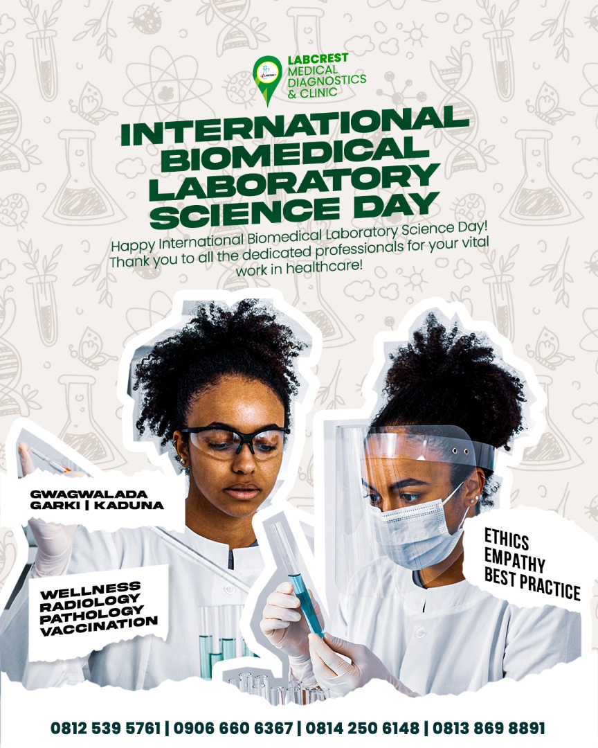 LabcrestMedical's tweet image. Happy International Biomedical Laboratory Science Week to all Biomedical Laboratory Professionals.
@NimelssaN @YmlsfNigeria @MedLabNigeria @MedicalworldNig