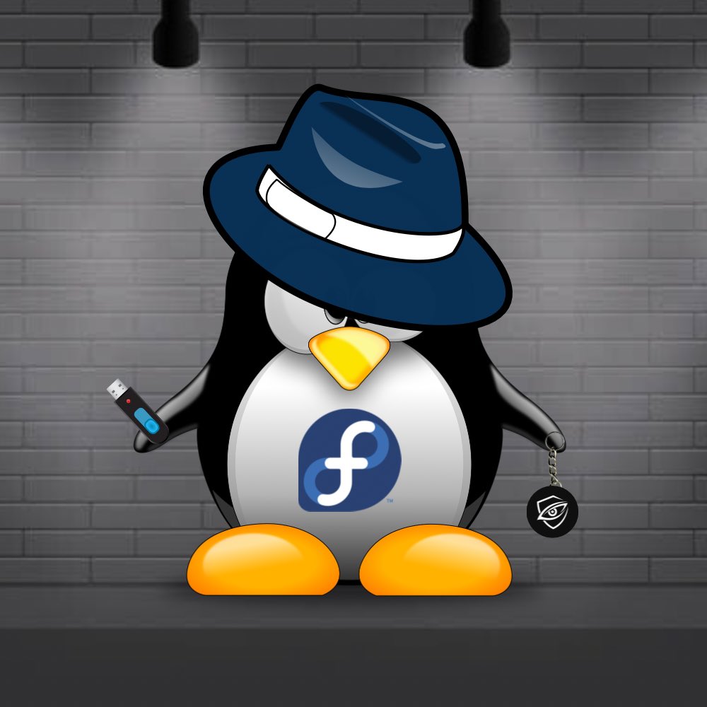 4Sentinell's tweet image. A logo created by me of a penguin with a blue hat that represents the color of the distribution and my passion for BlueTeam, a USB as a work tool, and a keychain with the logo of my project &quot;OpenShield&quot;

#FedoraLinux #Fedora
