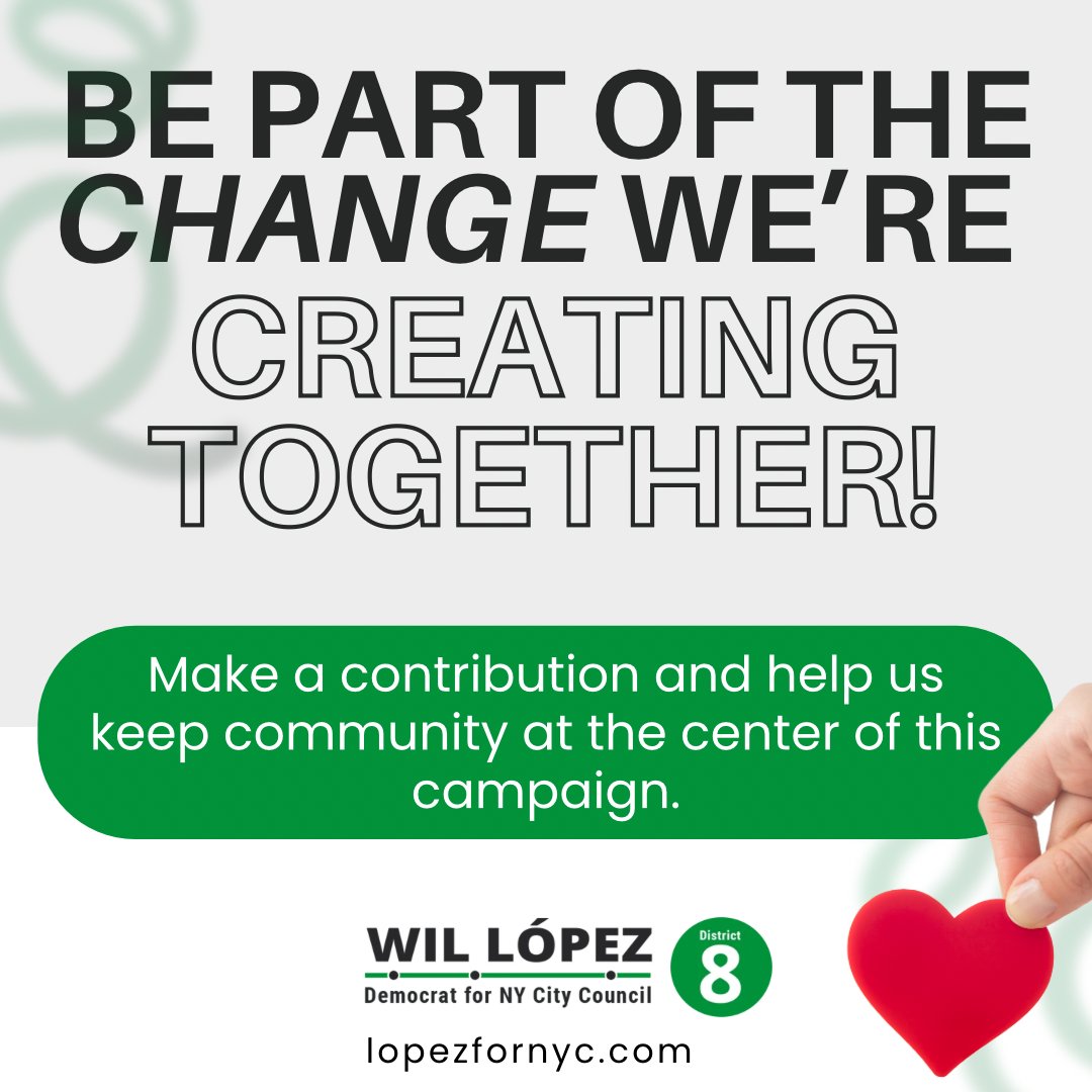I’m proud of the movement we’re building together. Your support fuels every step of this campaign.

If you’re a NYC resident, your contribution can go 8x further thanks to the city’s matching funds program!

Make your contribution at shorturl.at/EuBd4

#District8 #Donate