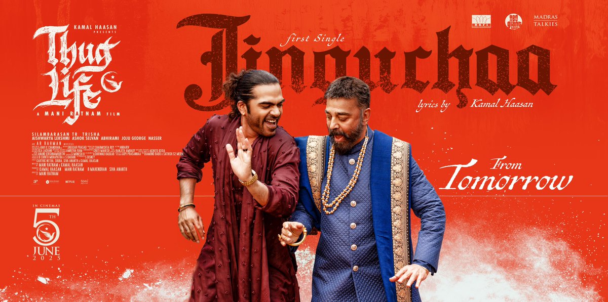 Raaj Kamal Films International (@rkfi) on Twitter photo From tomorrow…
The Thugs sing and dance conquering the wedding floor
#Thuglife first single #Jinguchaa releasing tomorrow
#JinguchaaApril18 #Jinguchaafirstsingle
#ThuglifeFromJune5 #KamalHaasan #SilambarasanTR
A #ManiRatnam Film
An <a href="/arrahman/">A.R.Rahman</a> Musical
A <a href="/ikamalhaasan/">Kamal Haasan</a> From tomorrow…
The Thugs sing and dance conquering the wedding floor
#Thuglife first single #Jinguchaa releasing tomorrow
#JinguchaaApril18 #Jinguchaafirstsingle
#ThuglifeFromJune5 #KamalHaasan #SilambarasanTR
A #ManiRatnam Film
An <a href="/arrahman/">A.R.Rahman</a> Musical
A <a href="/ikamalhaasan/">Kamal Haasan</a>