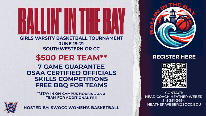 🌊🏀2025 Ballin’ In The Bay! 🏀🌊
Nothing better than spending time on the Oregon Coast and playing basketball. Do both this summer in Coos Bay!
16 team cap. Sign up today! 

DM for more info