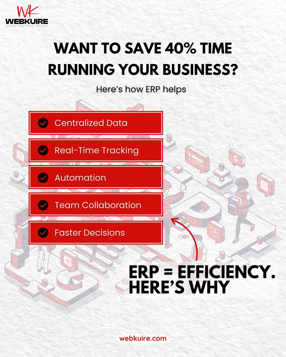 Web_Kuire_'s tweet photo. Streamline your business with ERP and save up to 40% of your time! From real-time tracking to smarter decisions—discover why ERP = Efficiency.
 #ERP #ERPSolutions #BusinessEfficiency #DigitalTransformation #BusinessAutomation #ProductivityBoost #SmarterBusiness #WorkSmarter https://t.co/GeUNbNeNBJ