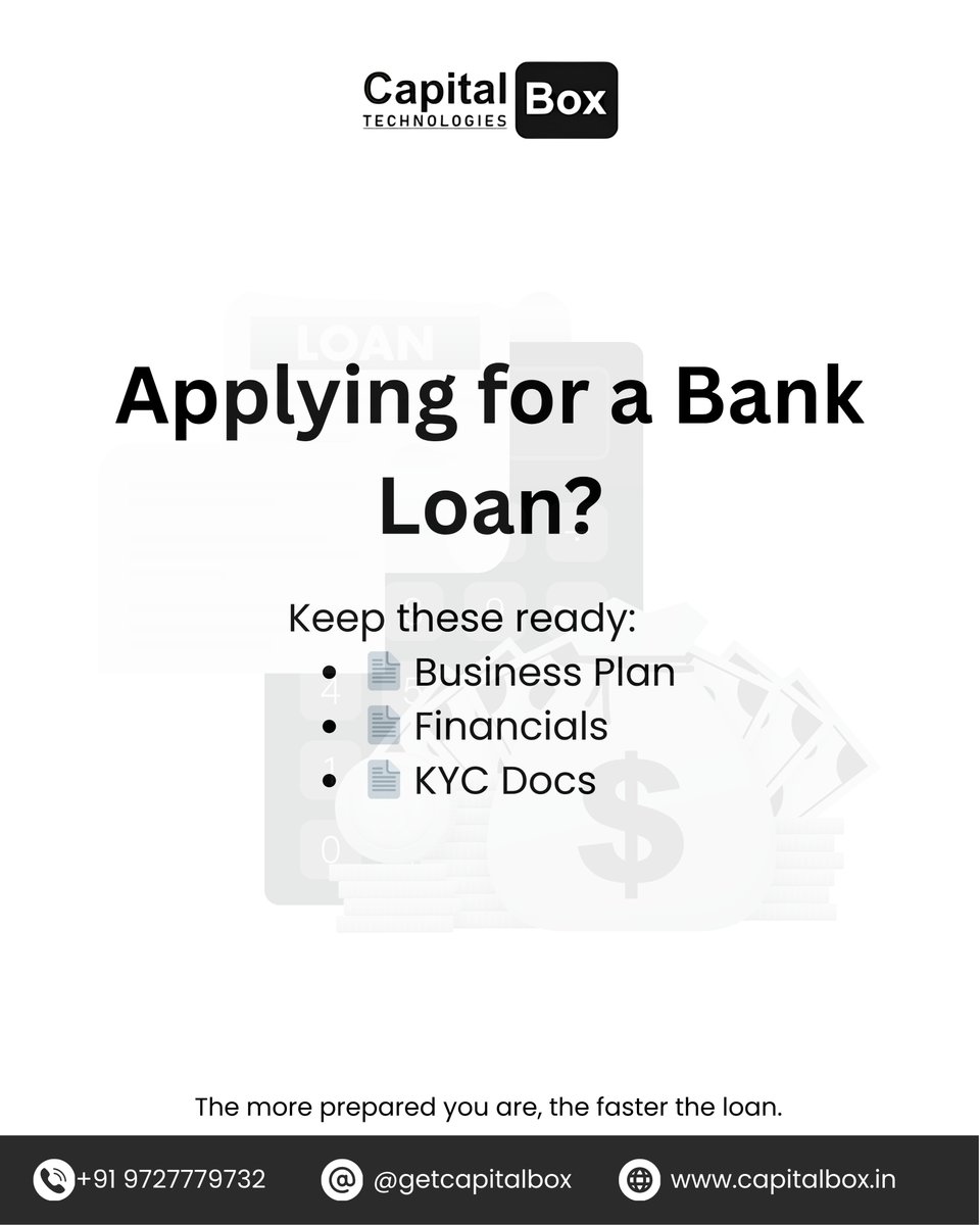 GetCapitalbox's tweet photo. Dream big, plan smart. A bank loan isn't just money—it's a step closer to your goals. Be prepared, be confident, and apply wisely. Your vision deserves the right support. 💼📈 #BusinessLoan #BankingTips #FinanceGoals #LoanJourney https://t.co/lIV1OpaC5b