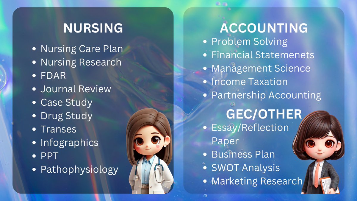 AceeComms's tweet photo. ‼️𝗢𝗣𝗘𝗡 | 𝗔𝗖𝗔𝗗𝗘𝗠𝗜𝗖 𝗖𝗢𝗠𝗠𝗜𝗦𝗦𝗜𝗢𝗡‼️

-Nursing related tasks
-Accounting related tasks
-Graphic design tasks

Lf Client lf commissioner xcomms https://t.co/Qj3iMDF6R4
