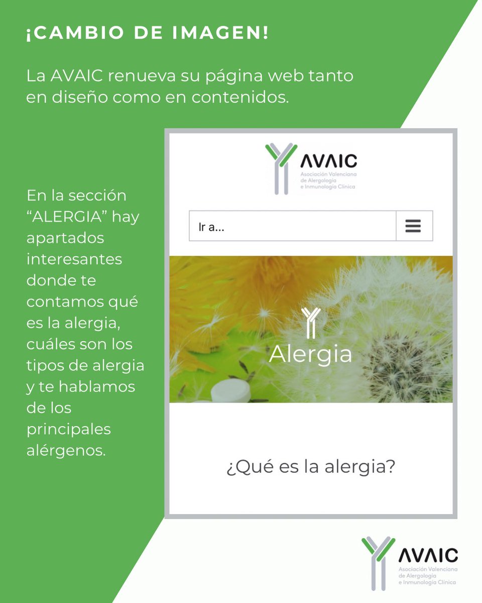 🧐 Exploremos la nueva web de AVAIC. 
🤧 En la sección “ALERGIA” hay apartados interesantes donde te contamos qué es la alergia, cuáles son los tipos de alergia y te hablamos de los principales alérgenos.
