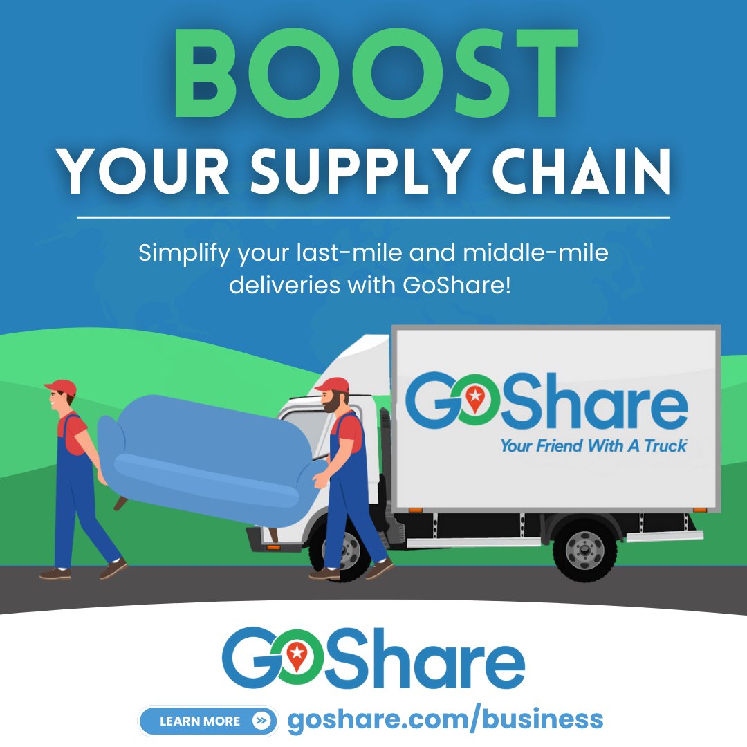 goshare's tweet photo. Is your supply chain ready for a boost? Look no further than #GoShare! Our innovative platform offers a seamless solution to streamline logistics, enhance efficiency & accelerate deliveries. Discover how GoShare can make a difference for your business https://t.co/atYesqKmUx https://t.co/y9svafu6ln