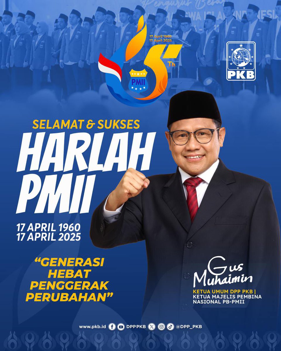 DPP_PKB's tweet photo. 65 tahun bukan sekadar usia, tapi bukti konsistensi PMII dalam merawat nilai, membela rakyat, dan menggerakkan perubahan. Selamat Harlah @pmii terus jadi garda terdepan perjuangan!

#HarlahPMII65
#PMIIPenggerakPerubahan https://t.co/U6exzyvt2U