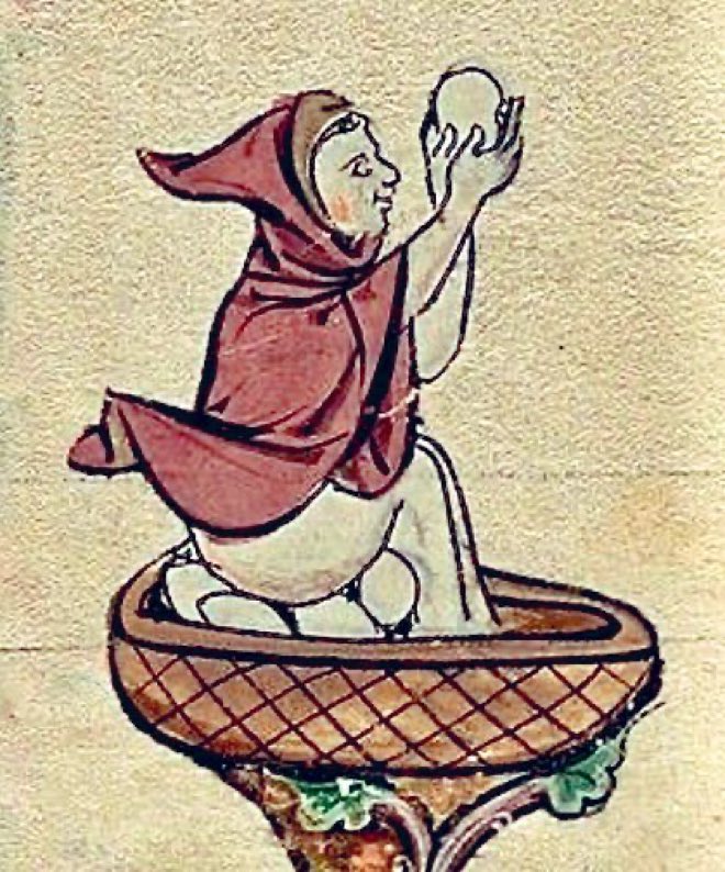 Preparing the eggs for Easter  —  13th century, Beinecke Rare Book &amp; Manuscript Library, MS 229, f. 31r