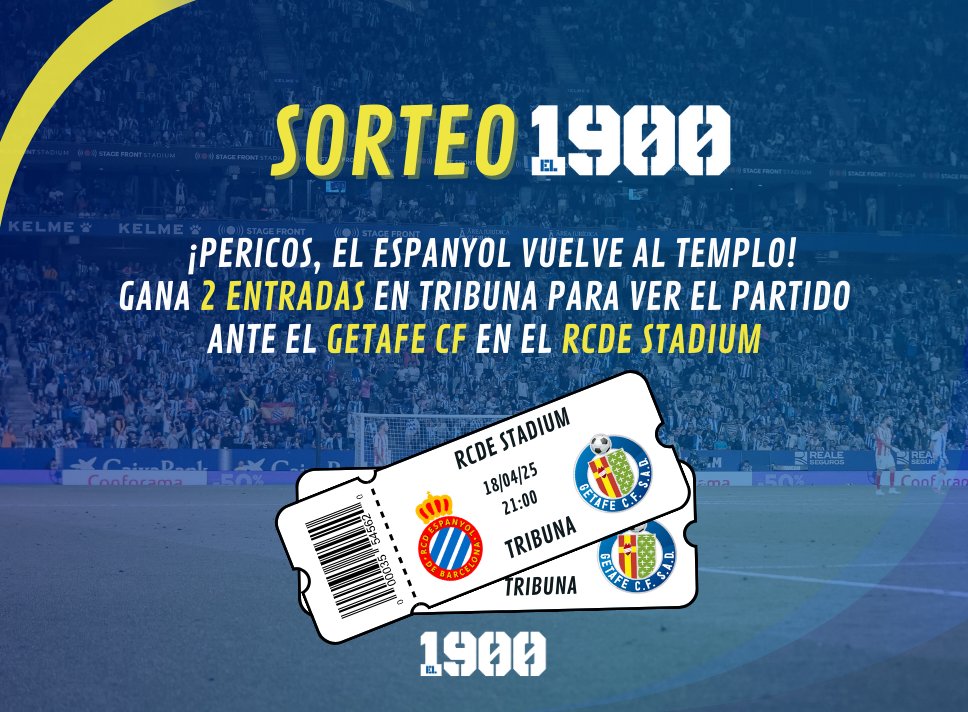 🚨 Pericos, que el <a href="/RCDEspanyol/">RCD Espanyol de Barcelona</a> vuelve al RCDE Stadium 

Sorteamos una entrada doble para que vayas con quién tú quieras al #EspanyolGetafe 🎟️

Para participar:  
⚠️Síguenos en X+RT
📱Menciona a tu acompañante 

⏰ Sorteo abierto hasta el viernes 18 a las 11h

#rcde #SomEl1900