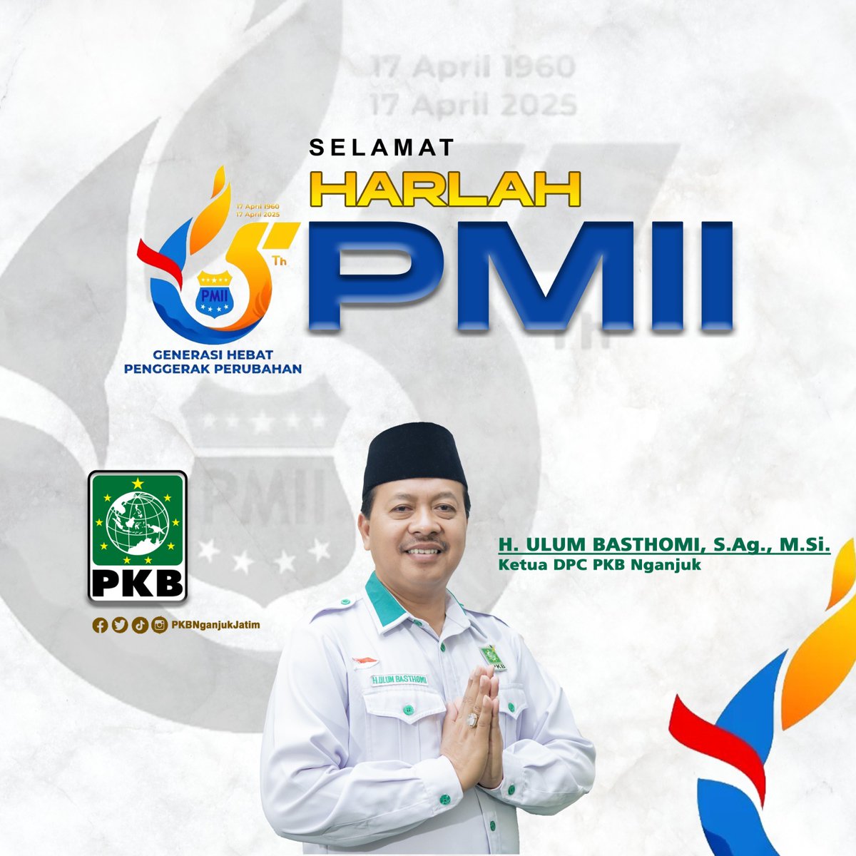 Selamat Hari Lahir PMII yang ke-65. Semoga semangat perjuangan, intelektualitas, dan spiritualitas kader PMII terus membara. Jayalah selalu PMII, terus berkontribusi untuk umat, bangsa, dan negara.

#pmii #harlahpmii #pkb #pkbnganjuk #pkbjatim #nganjuk