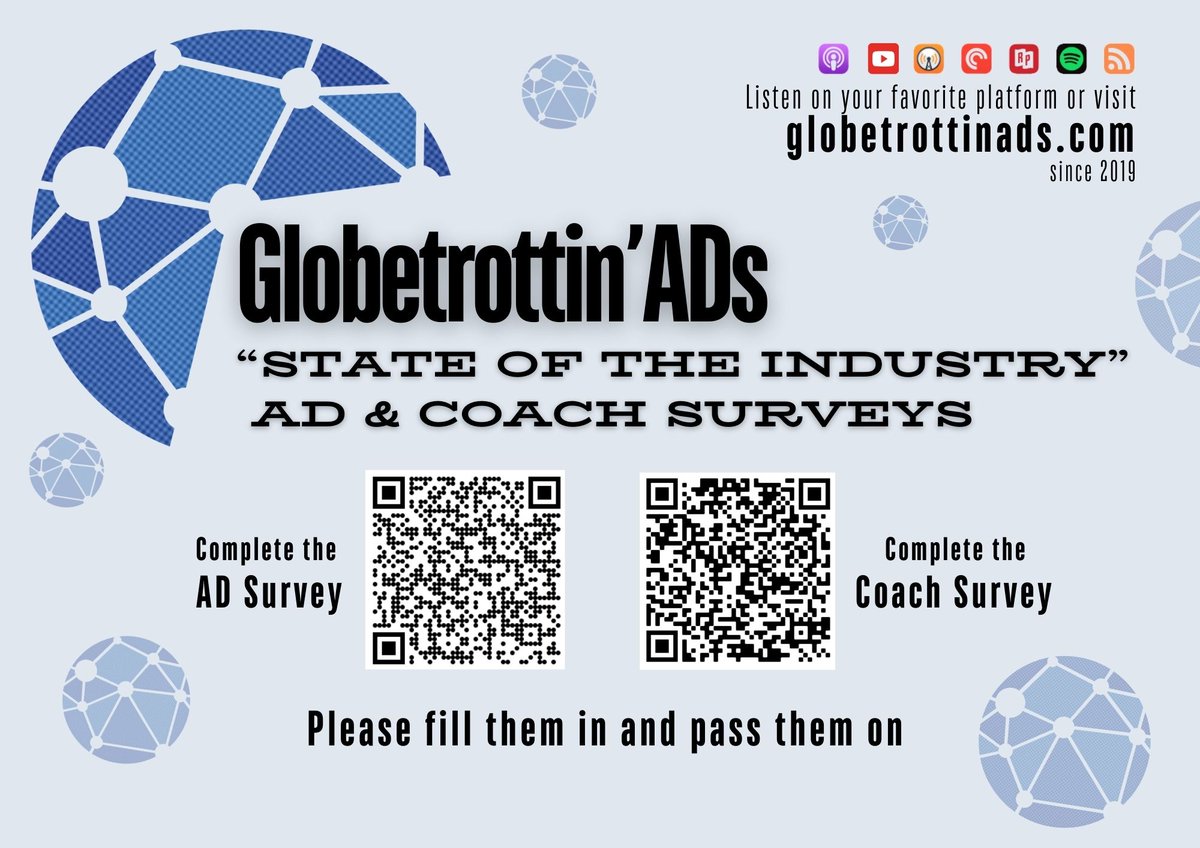 Coaches &amp; ADs, take a few  minutes &amp; take part in the International "State of the Industry" surveys!

Afterwards please share them with your colleagues &amp; coaches 
AD survey is shorturl.at/TB7nk 
Coach survey is shorturl.at/xsEEZ

#GlobetrottinADs #Internationalschools