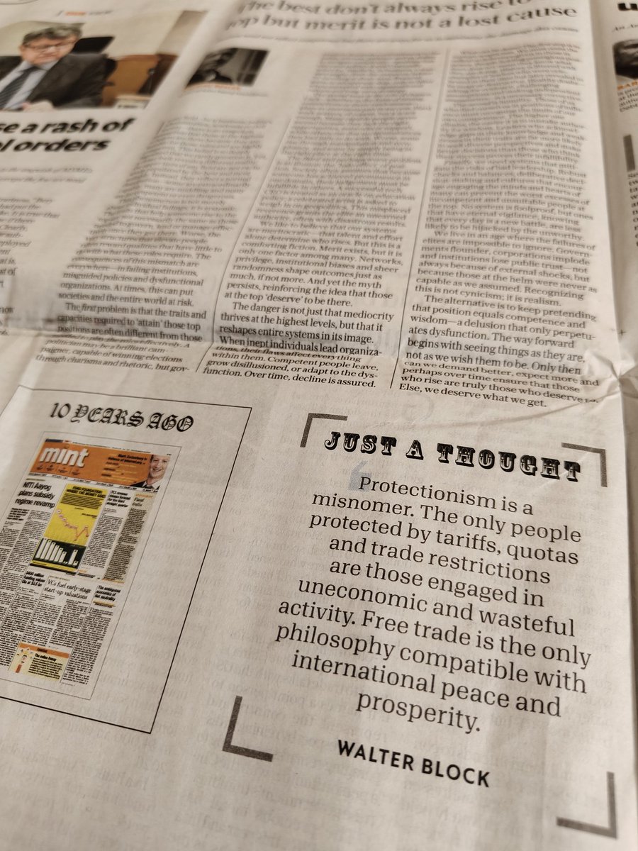 Whoa!! Never thought I'll see Walter Block being quoted on the editorial pages of a mainstream Indian financial daily.