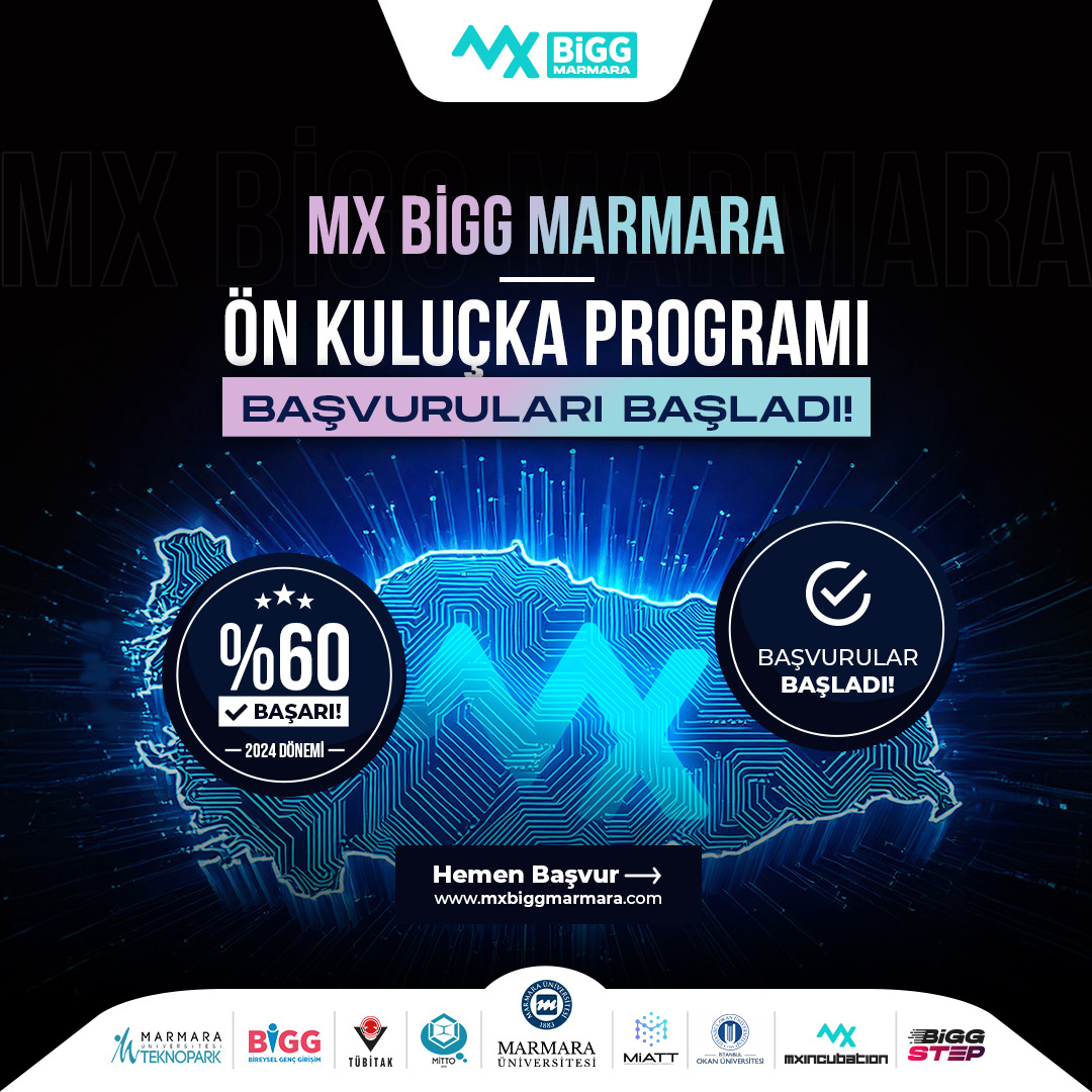 Girişimcilik ve İnovasyon Ekosisteminin en güçlü aktörlerinden olan Mx BİGG Marmara Programı, Mxincubation’un liderliğinde ve İstanbul Okan Üniversitesi iş birliğiyle ön kuluçka başvurularını almaya başladı! 🚀
 
 👉Başvuru için: mxbiggmarmara.com