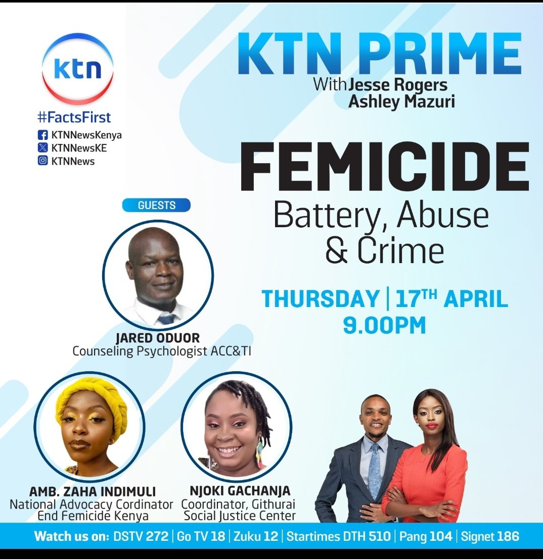 Join us this evening on <a href="/KTNNewsKE/">KTN News</a> as we handle the systemic nature of femicide in our country and beyond. Comrade <a href="/njokigachanja/">Njoki Gachanja</a> will be debunking the myths and normalization of incidents of femicide tracing the continuous patterns witnessed in the recent days.
#FactsFirst