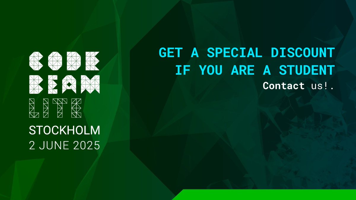 CodeBEAMio's tweet image. We support students at #CodeBEAM Events! Get a special discounted ticket for CodeBEAM Lite STO by emailing us from your university address. Don't miss the chance to learn, connect & grow!
codebeamstockholm.com