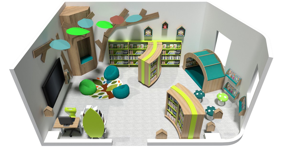 BookSpace's tweet image. Here’s a preview of some stunning 3D visuals we’ve created for schools recently. These inspiring spaces are being installed over the Easter holidays ready for the summer term. 📷 Keep an eye out for the final photos coming soon! #librarydesign #designservice #libraryproject