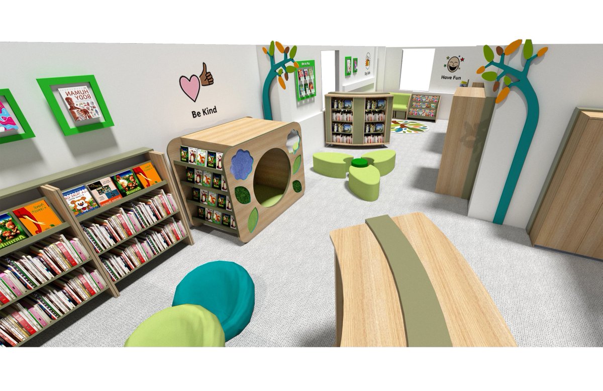 BookSpace's tweet image. Here’s a preview of some stunning 3D visuals we’ve created for schools recently. These inspiring spaces are being installed over the Easter holidays ready for the summer term. 📷 Keep an eye out for the final photos coming soon! #librarydesign #designservice #libraryproject