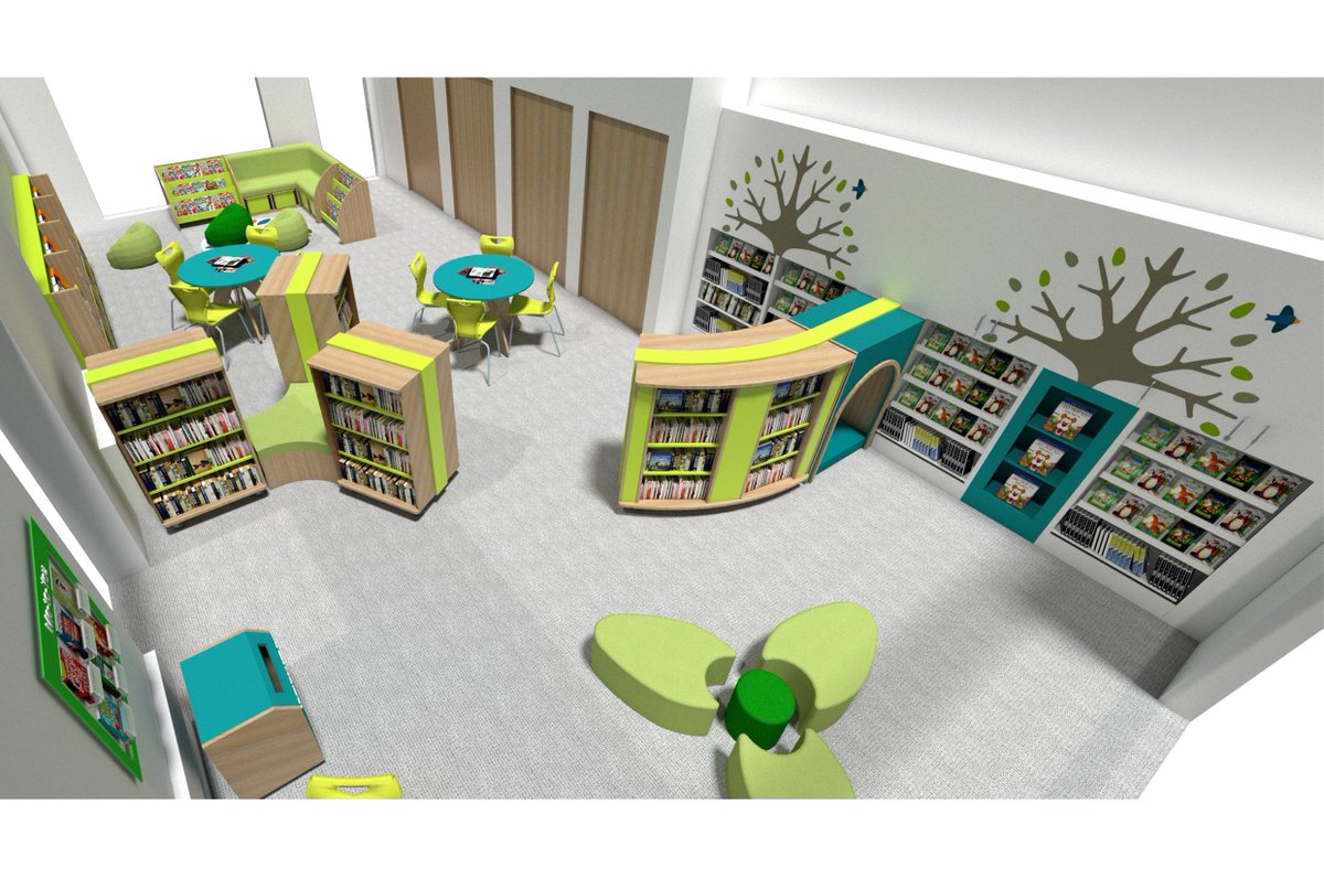 BookSpace's tweet image. Here’s a preview of some stunning 3D visuals we’ve created for schools recently. These inspiring spaces are being installed over the Easter holidays ready for the summer term. 📷 Keep an eye out for the final photos coming soon! #librarydesign #designservice #libraryproject
