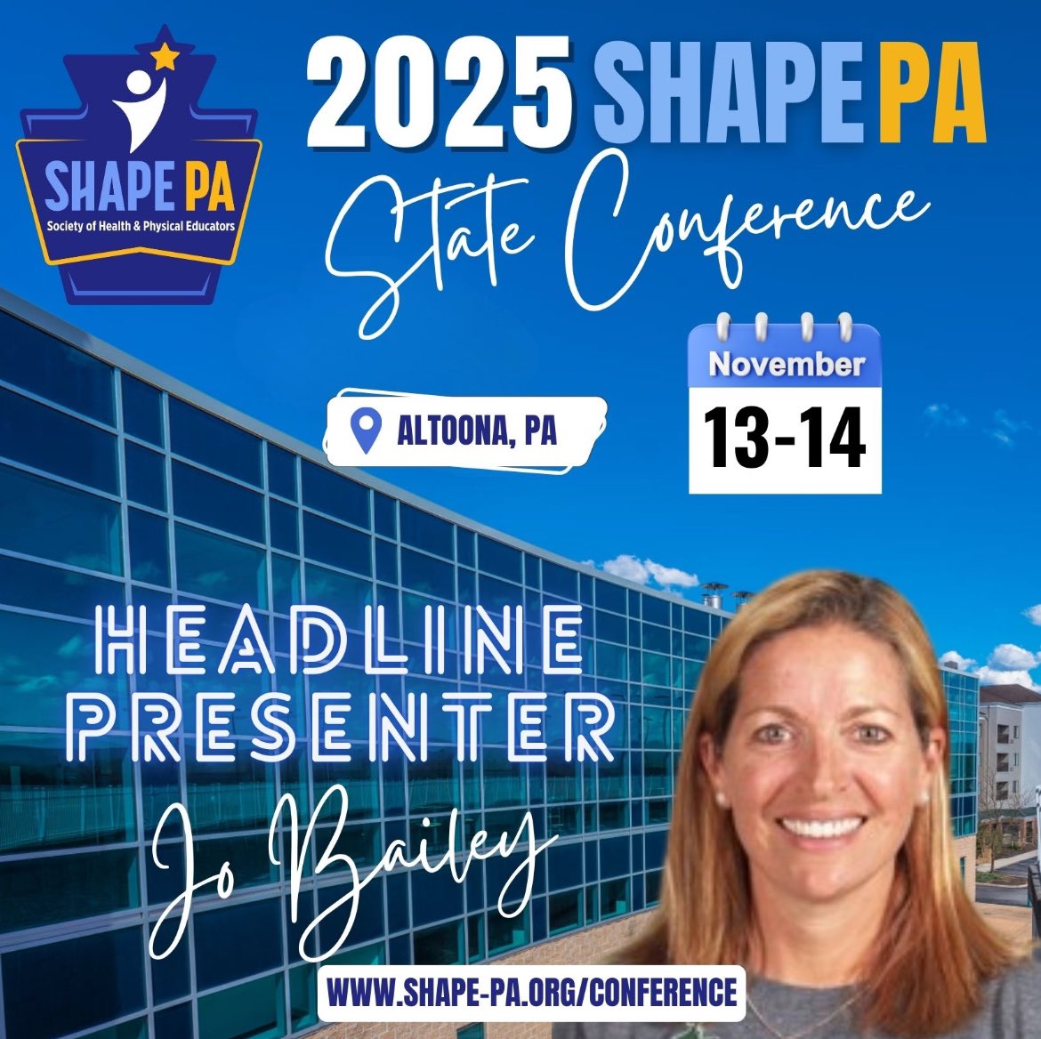 🚨 Introducing Headliner #8! 🚨
We’re thrilled to welcome Jo Bailey as a Headline Presenter at the 2025 SHAPE PA State Conference, happening November 13–14 at the Blair County Convention Center!

Jo brings a world of experience—literally. Originally from the UK, she’s taught in