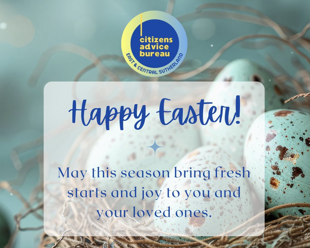 Your local CAB wishes you a Happy Easter!🐣

We’ll be open on Good Friday and Easter Monday at our usual hours.
There will be no outreach clinics on Easter Monday, as the venues are closed for the holiday.

Have a wonderful Easter weekend!