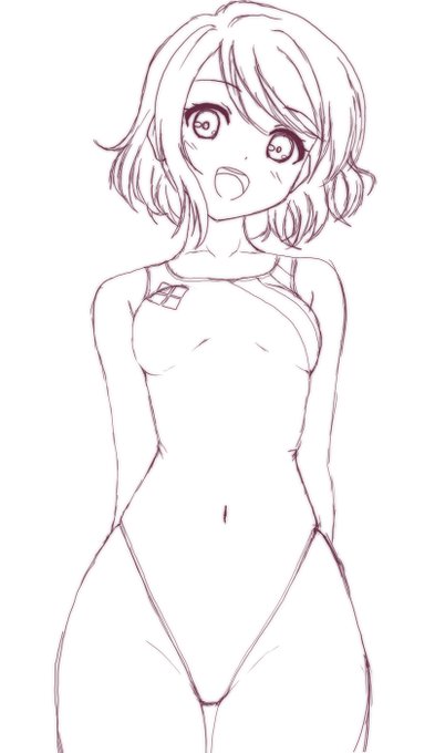 (ラフ) うりゃー!!大急ぎでハイレグ競泳水着の曜ちゃんをラフまで!! 完成できる気がしなーい!! #渡辺曜生誕祭2025 #渡辺曜誕生祭2025 #Aqours