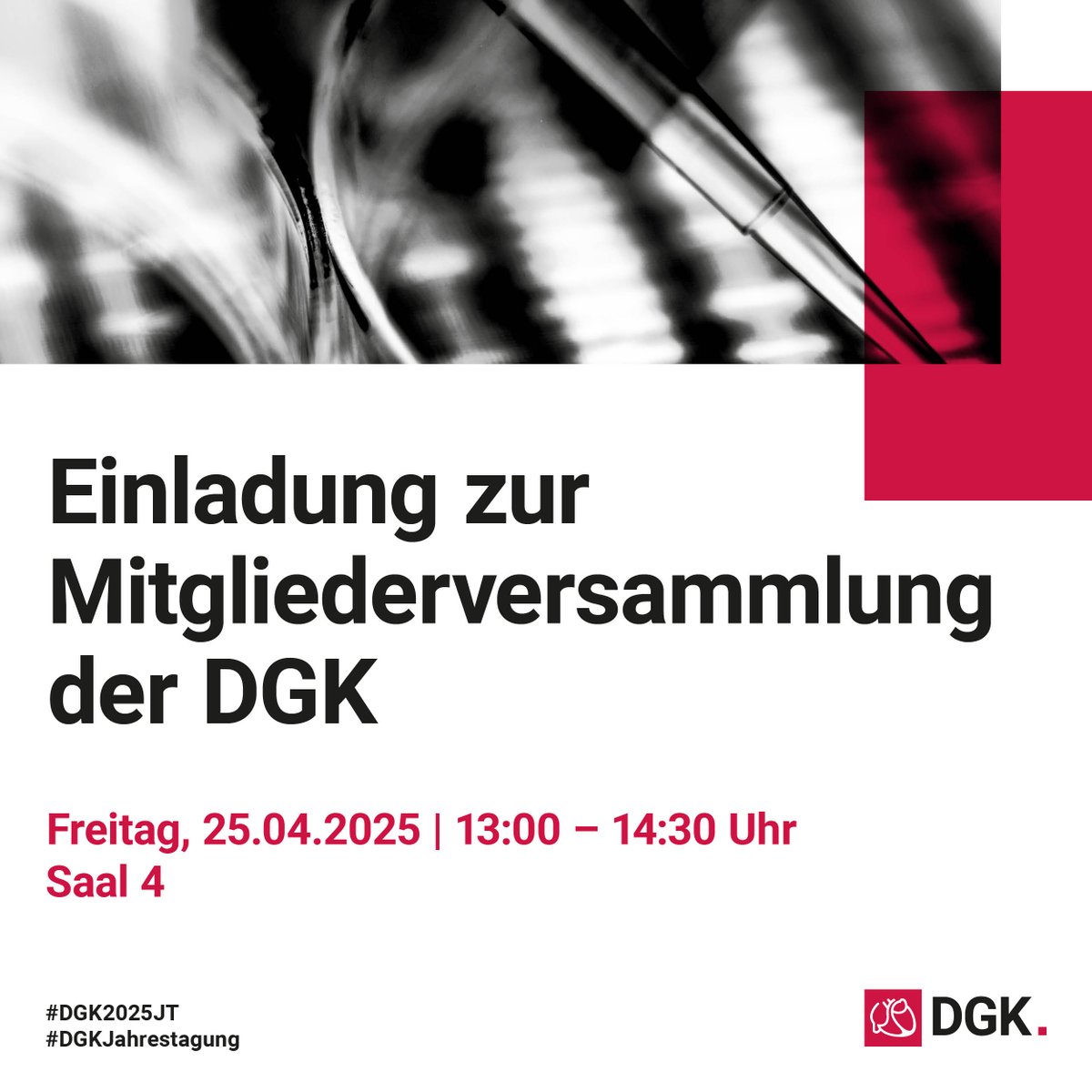 Auf keinen Fall verpassen! Wir möchten morgen alle #DGK-Mitglieder herzlich zur Mitgliederversammlung einladen. Diese findet morgen von 13:00 bis 14:30 Uhr in Saal 4 im Congress Center Rosengarten in Mannheim statt.
#DGKJahrestagung #DGK2025JT #Kardiologie #KardiovaskuläreMedizin