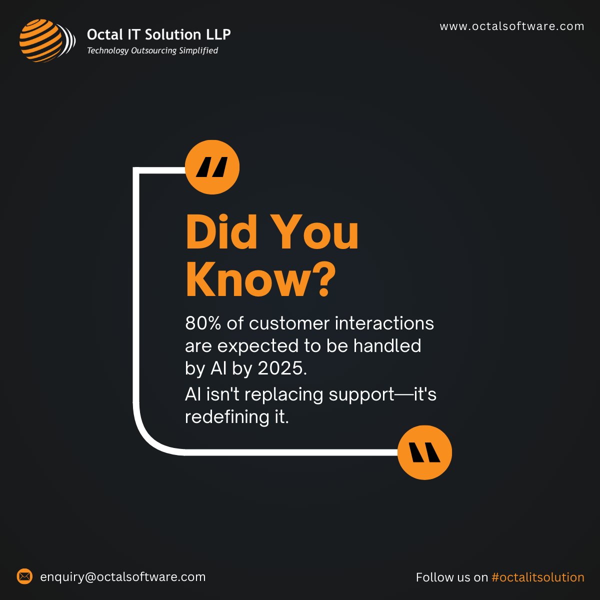 octalitsolution's tweet image. Are you ready to embrace the AI revolution in customer service? 🚀
👇 Drop your thoughts in the comments!
#AIinCustomerSupport #CustomerExperience #ArtificialIntelligence #DigitalTransformation #FutureOfWork #TechTrends #OctalITSolution #BusinessGrowth