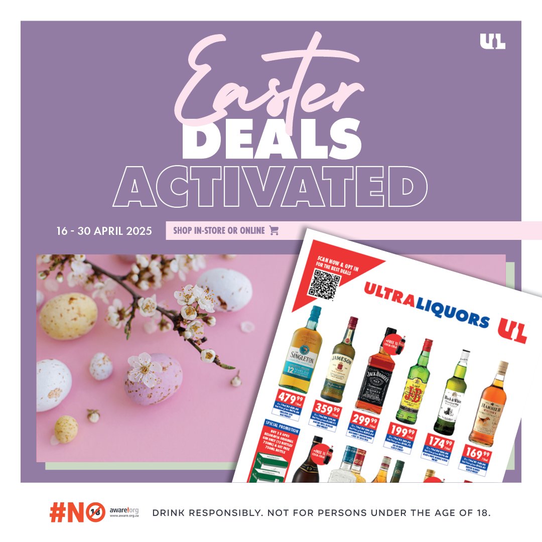 Public holiday pending? Say less. We’ve got your coolerbox covered 😎🍹 From wine to whisky, it’s all on special this Easter. 🐰🥂 Check them all out here: promos.ultraliquors.co.za/specials