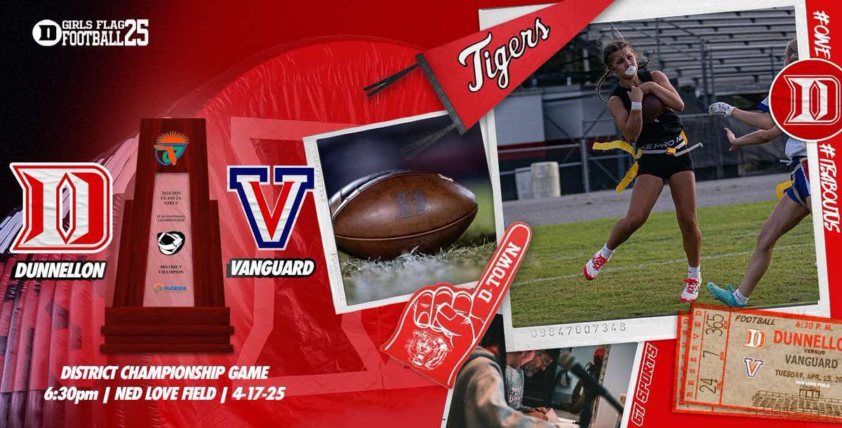 Dunnellon High School Flag Football (@dunnellonflagfb) on Twitter photo GAMEDAY! At Ned Love Field for the District Championship!
Your Tigers host the Vanguard Knights at 6:30 pm!
Come out and support your Lady Tigers!
#ITSABOUTUS #DTM
<a href="/FlaHSFootball/">FloridaHSFootball.com</a> <a href="/JB3Bynum/">๐ฅโฌ โฌ๐๐๐๐</a> <a href="/Andy_Villamarzo/">Andy Villamarzo</a> <a href="/OcalaPreps/">Ocala Preps</a> <a href="/PrepRedzoneFL/">Prep Redzone Florida</a> <a href="/CenFLAPreps/">Central Florida Preps</a> <a href="/67Sports1/">67 Sports</a> GAMEDAY! At Ned Love Field for the District Championship!
Your Tigers host the Vanguard Knights at 6:30 pm!
Come out and support your Lady Tigers!
#ITSABOUTUS #DTM
<a href="/FlaHSFootball/">FloridaHSFootball.com</a> <a href="/JB3Bynum/">๐ฅโฌ โฌ๐๐๐๐</a> <a href="/Andy_Villamarzo/">Andy Villamarzo</a> <a href="/OcalaPreps/">Ocala Preps</a> <a href="/PrepRedzoneFL/">Prep Redzone Florida</a> <a href="/CenFLAPreps/">Central Florida Preps</a> <a href="/67Sports1/">67 Sports</a>