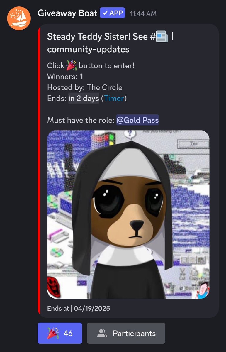 doc_noonoo's tweet image. BM Gold Pass Holders 👋 

Sister Rugatha looks forward to welcoming you to The @steadyteddys (dis)Order!

 Only In @thecircle_eth! ⭕️🪄🐻
