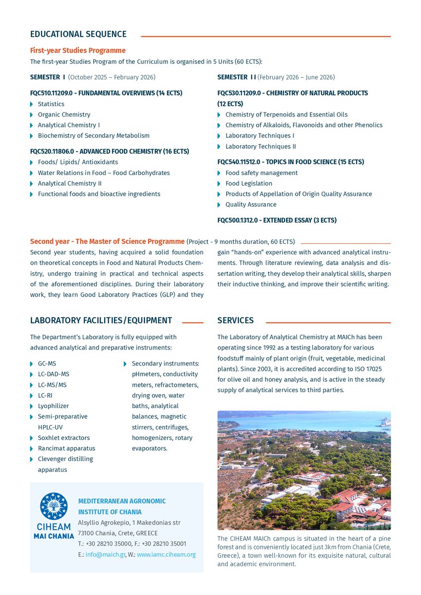 🎓Join the MSc in Food Quality and Chemistry of Natural Products at CIHEAM/MAICh! 
🔄Discover circular economy principles for waste reduction and efficient food by-product re-use.
Explore biomolecule recovery using eco-friendly "Green" solvents.
Apply NOW apply.maich.gr