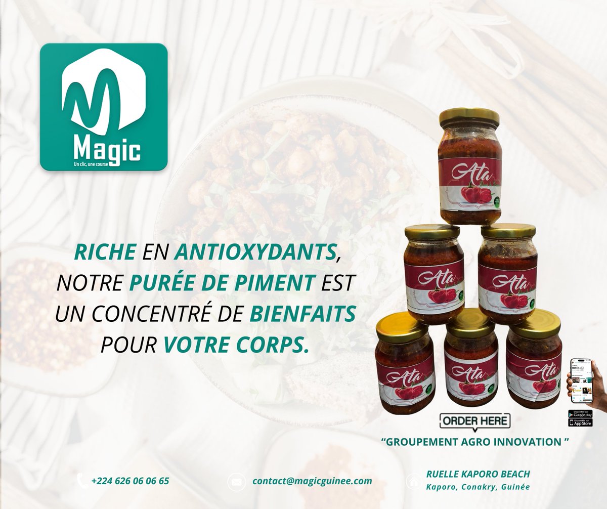 Une touche de piquant qui transforme chaque plat en une expérience culinaire inoubliable.
𝐄𝐧 𝐮𝐧 𝐜𝐥𝐢𝐜 𝐬𝐮𝐫 𝐥'𝐚𝐩𝐩𝐥𝐢𝐜𝐚𝐭𝐢𝐨𝐧 𝐌𝐀𝐆𝐈𝐂.

#𝐏𝐮𝐫𝐞́𝐞𝐃𝐞𝐏𝐢𝐦𝐞𝐧𝐭 #𝐄́𝐩𝐢𝐜𝐞𝐬𝐃𝐞𝐆𝐮𝐢𝐧𝐞́𝐞 #𝐒𝐚𝐯𝐞𝐮𝐫𝐬𝐃𝐞𝐆𝐮𝐢𝐧𝐞́𝐞  #𝐌𝐀𝐆𝐈𝐂𝐆𝐮𝐢𝐧𝐞́𝐞